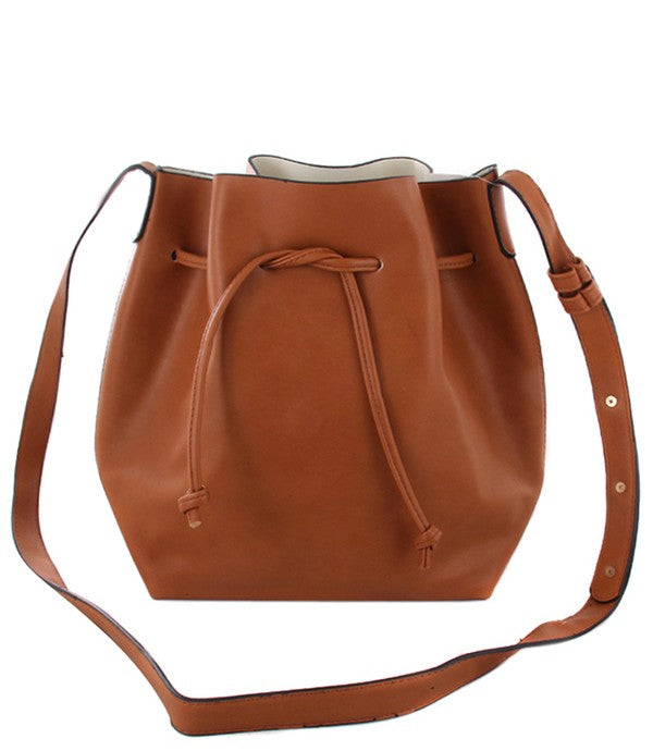 LEATHER DRAWSTRING CROSSBODY BUCKET BAG