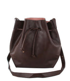LEATHER DRAWSTRING CROSSBODY BUCKET BAG
