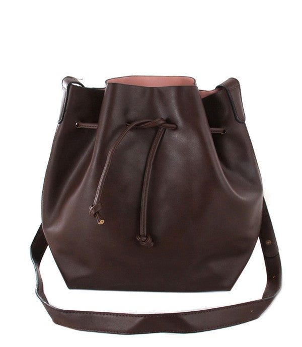 LEATHER DRAWSTRING CROSSBODY BUCKET BAG