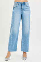 RISEN Full Size Slouchy Cropped Barrel Jeans with Curved Side Seam Plus Size