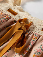 Floral Print Bow Lace Patchwork Long Sleeve Loose Mini Dress