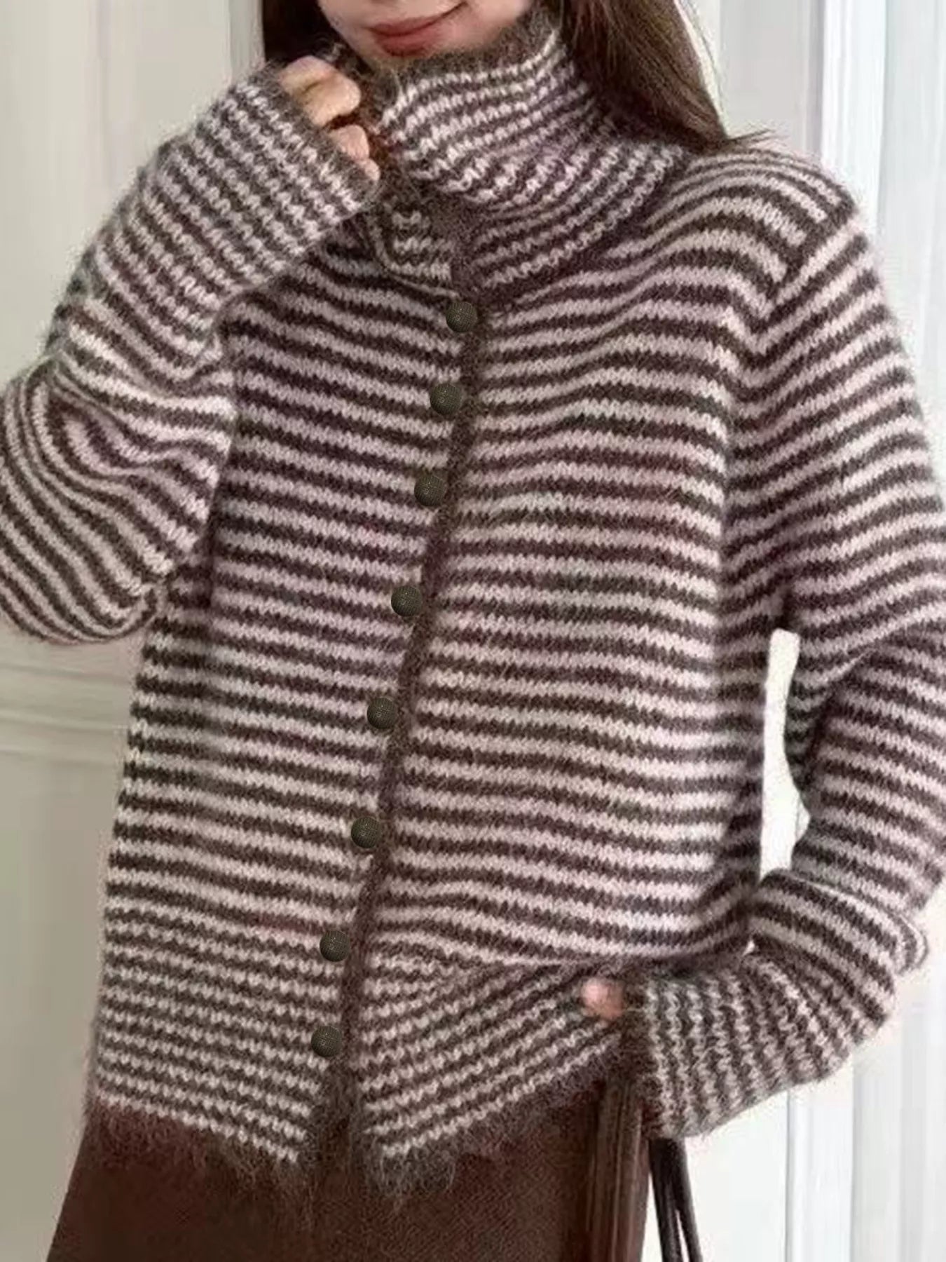 Striped Knit Button-Down Cardigan