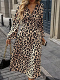Leopard Print Wrap Midi Dress