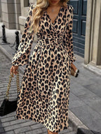 Leopard Print Wrap Midi Dress