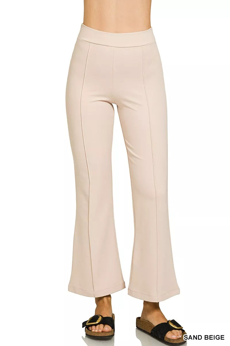 Zenana Heavy Ponte Elastic Waistband Pintuck Pants