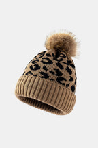 Leopard Pom-Pom Cuffed Beanie