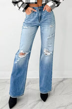 Mid Rise Distressed Sneak Peek Straight Leg Jeans