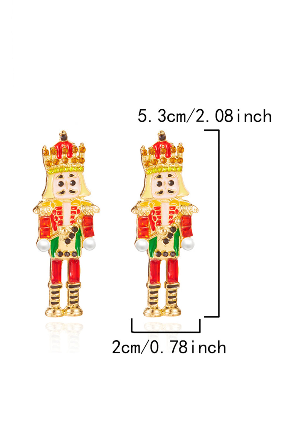 Gold Christmas Nutcracker Doll Alloy Gem Holiday Earrings