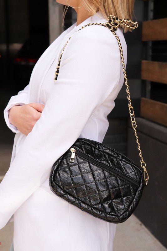 SueEllen Quilted Small Crossbody Bag with Gold Cha