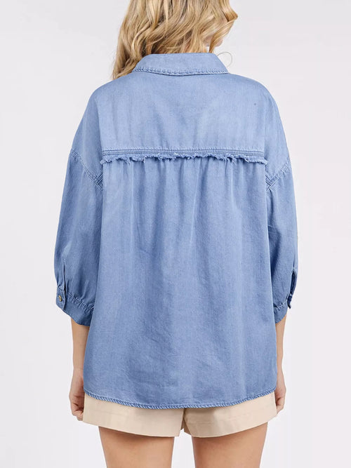 Casual Button Up 3/4 Sleeve Shirt