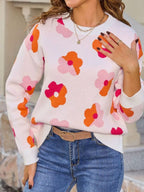 Floral Crew Neck Long Sleeve Sweater