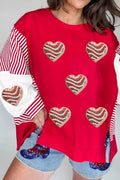 Color Block Striped Patchwork Valentines Day Sequin Heart Graphic Sweatshirt