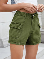 High Waist Cargo Denim Shorts