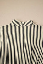Stripe V Neck Zip Front Cinched High Waist Midi Dress