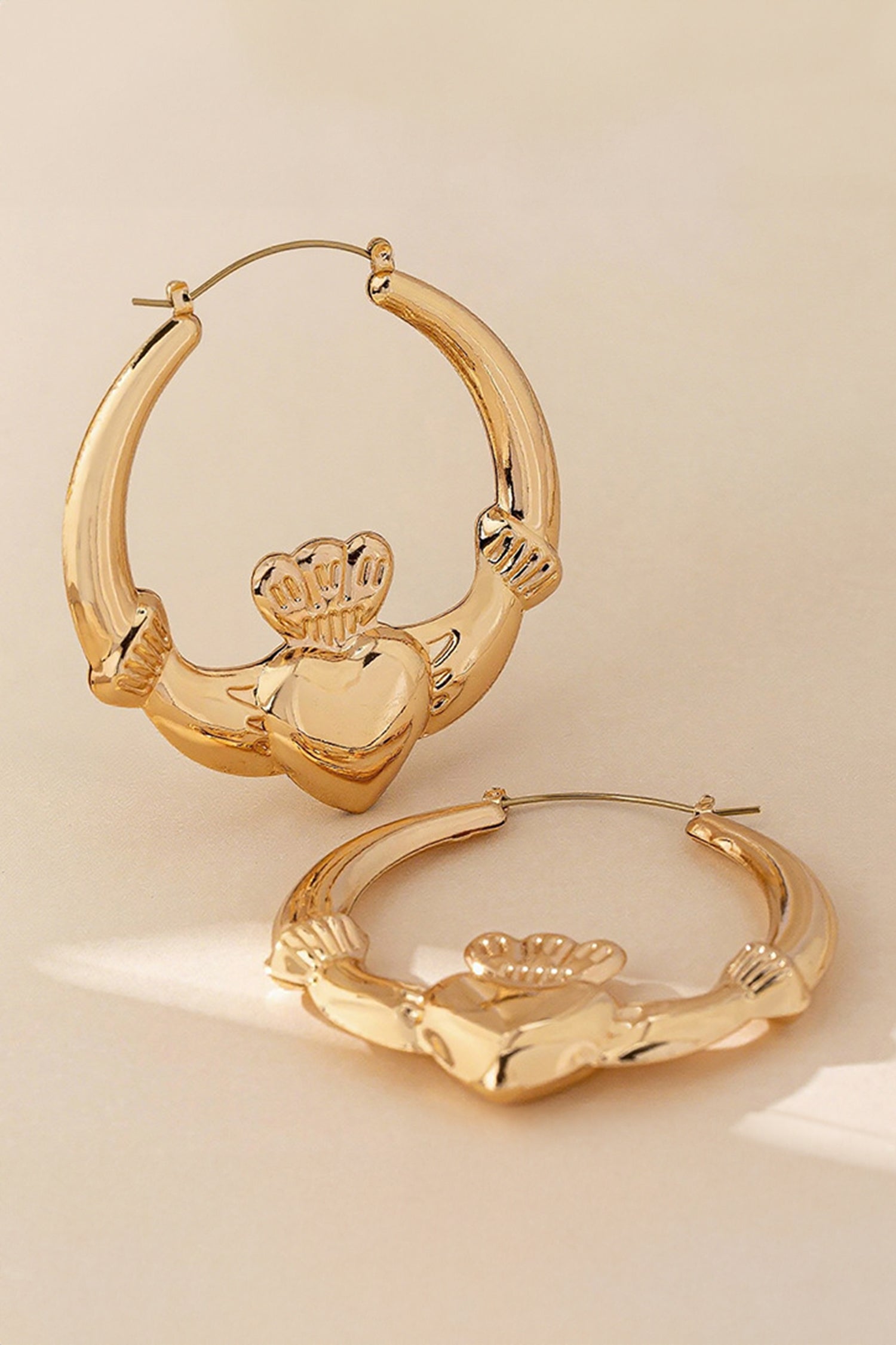 Gold Retro Claddagh Hoop Stainless Plated Earrings