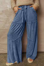 Tiered Wide Leg Washed Pants