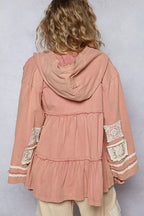 POL Embroidered Patch Hooded Jacket with Lace Detail
