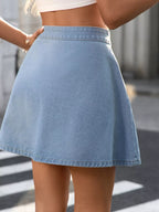 Button-Front A-Line Denim Skirt