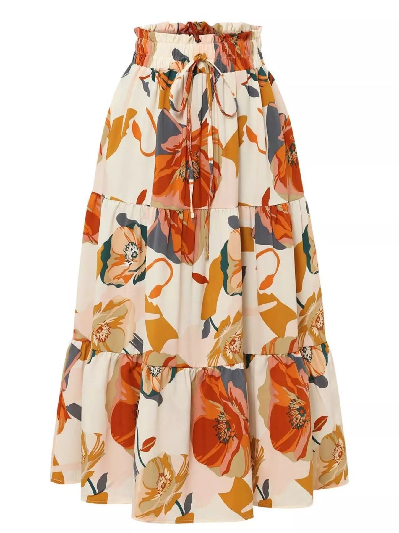 Full Size Floral Print Tiered Skirt Plus Size