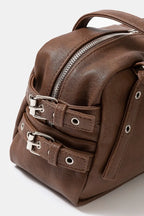 Fame Multi Grommet Belt Strap Rustic Rectangular Hand Bag