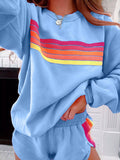 Striped Round Neck Sweatshirt and Shorts Set