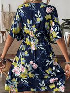 Crochet Front V-Neck Printed Cover-Up