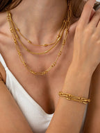 18K Gold-Plated Layered Chain Necklace and Bracelet Jewelry Set