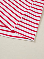 Stripe Contrast Frilled Trim Half Button Long Sleeve Top