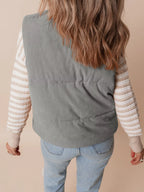 Corduroy Stand Neck Zipped Puffer Vest