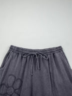 Flower Patch Mineral Washed Terry Knit Cropped Wide Leg Pants