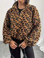 Leopard Fleece Zip-Up Jacket