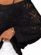 Openwork 3/4 Sleeve Knit Cover Up