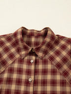 Plaid Print Ruffled Long Sleeve Patchwork Hem Mini Shirt Dress