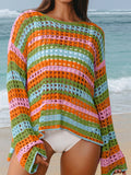 Multi Stripe Openwork Knit Cover Up
