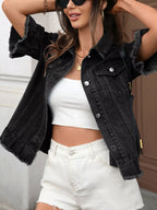 Raw Hem Button Up Denim Jacket