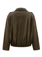 Plus Size Suede Cropped Bomber Jacket