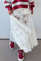 Sheer Floral Lace Flowy Maxi Skirt