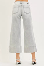 RISEN Tummy Control Mid Rise Crop Wide Pintuck Front Jeans