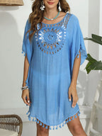 Tassel Crochet Round Neck Cover-Up