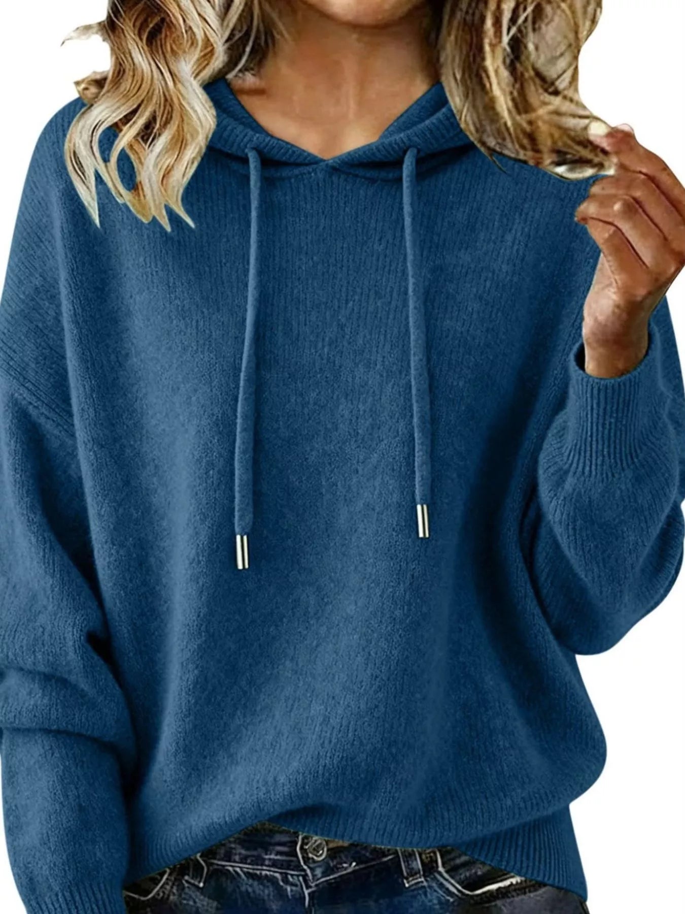 Drawstring Long Sleeve Hooded Sweater