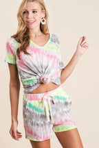 BiBi Tie Dye Print Shorts With Twill Tape Drawstring