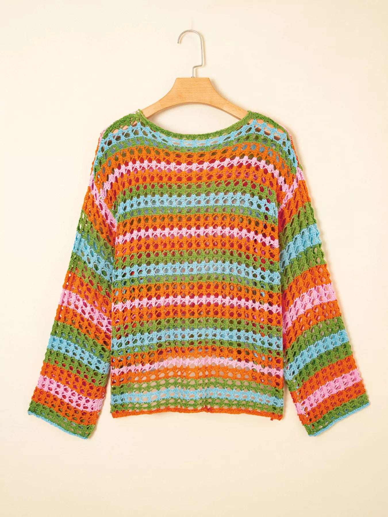 Multi Stripe Openwork Knit Cover Up