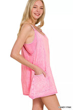 Zenana Acid Washed Mini Dress With Built-in Romper Liner