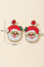 Gold Pearl Gemstone Embellished Beading Santa Claus Earrings