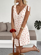 Heart Print Tie Shoulder A-Line Mini Dress