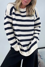 Striped Knit Dropped Shoulder Sweater
