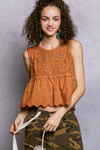POL Crochet Cropped Tank with Scalloped Hem