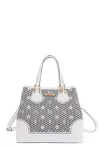 Nicole Lee USA Monogram Pattern Handbag with Rhinestones Decor