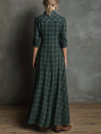 Plaid Long Sleeve Maxi Dress