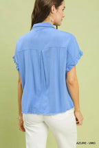 Umgee Washed Linen Blend Smocked Shirt
